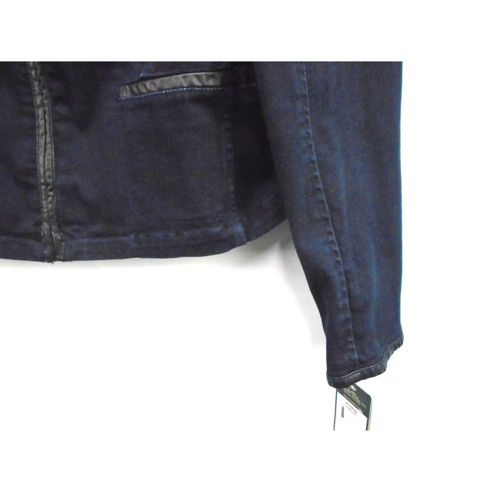 Ralph Lauren Womens Denim Biker MOTO Jacket Size 14 Dark Wash Faux Leather Trim - Picture 8 of 10